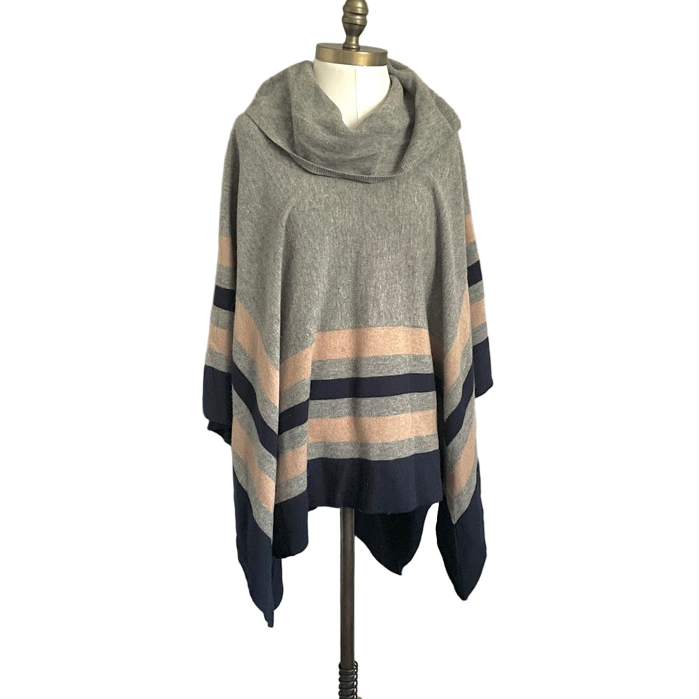 BCBG MaxAzria Gray Wyona Lambswool Funnel Neck Poncho - One Size - Picture 9 of 12